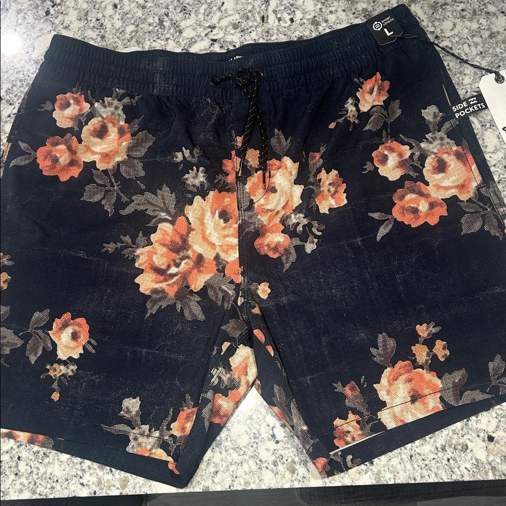 NWT Billabong Black and Orange Floral Shorts